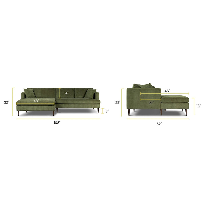 Divano componibile Poly & Bark Lucerne con chaise longue extra-large in velluto verde anticato
