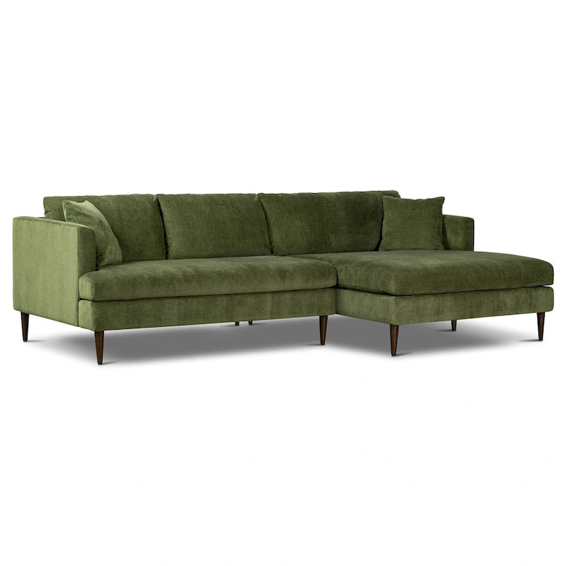 Divano componibile Poly & Bark Lucerne con chaise longue extra-large in velluto verde anticato