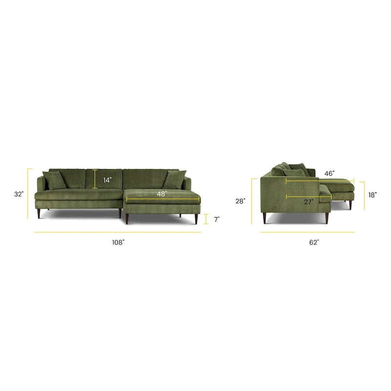 Divano componibile Poly & Bark Lucerne con chaise longue extra-large in velluto verde anticato