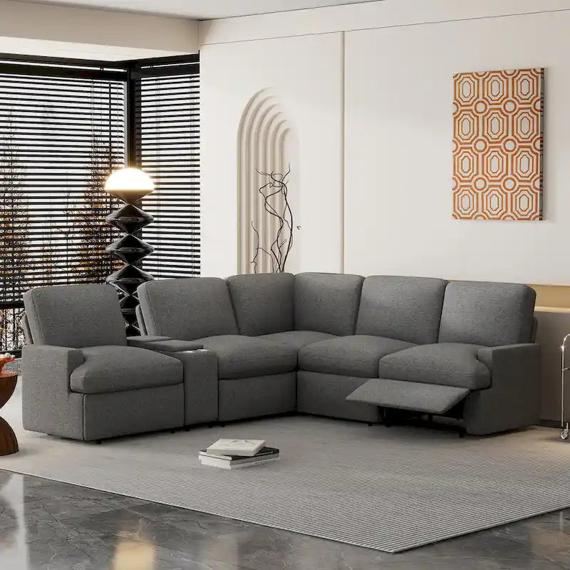 104 Power Recliner Corner Sectional Sofa Home Theater Reclining Sofa with Storage Box, Cup Holders, USB Ports and Power Socket