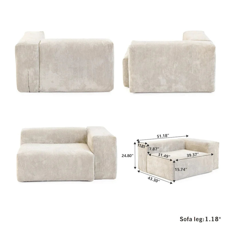 Large Corduroy Fabrics Upholstery Modular Sectional Sofa Set for Living Room