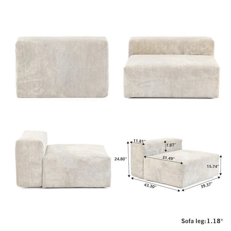 Large Corduroy Fabrics Upholstery Modular Sectional Sofa Set for Living Room