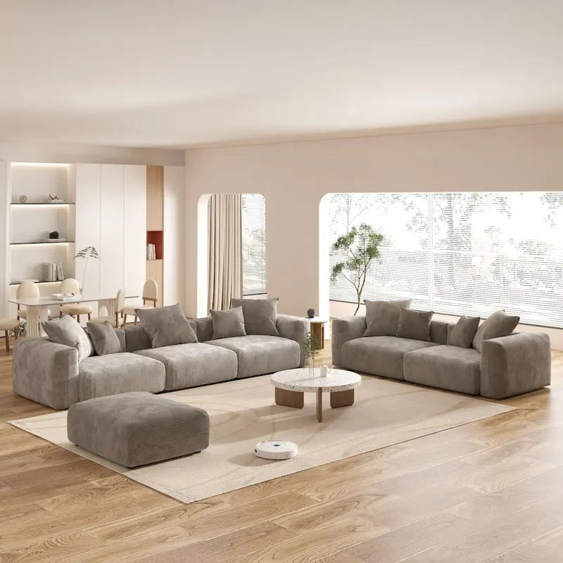 Large Corduroy Fabrics Upholstery Modular Sectional Sofa Set for Living Room