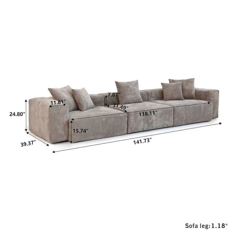 Large Corduroy Fabrics Upholstery Modular Sectional Sofa Set for Living Room