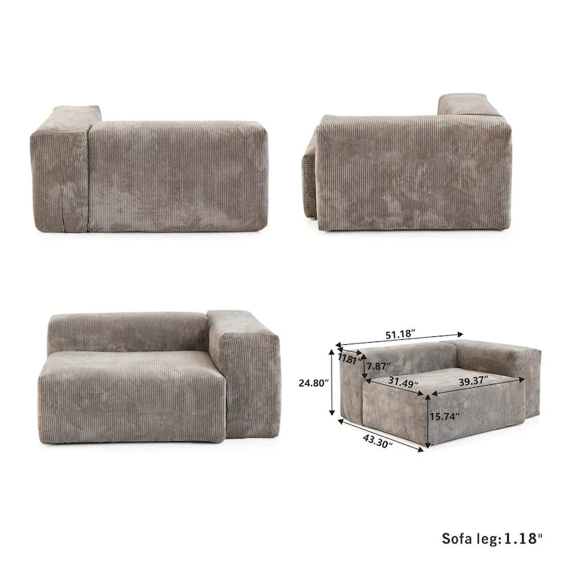 Large Corduroy Fabrics Upholstery Modular Sectional Sofa Set for Living Room