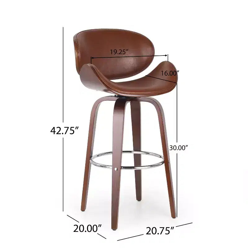 Sgabello da bar girevole GDFStudio Candler da 76 cm, in finta pelle e legno, stile Mid-Century Modern