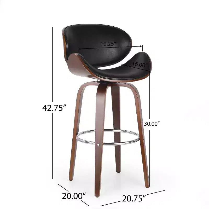 Sgabello da bar girevole GDFStudio Candler da 76 cm, in finta pelle e legno, stile Mid-Century Modern