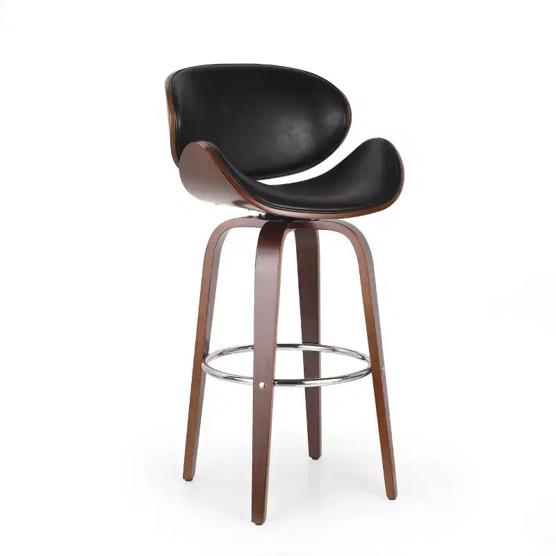GDFStudio Candler Mid Century Modern Faux Leather and Wood 30 Swivel Barstool