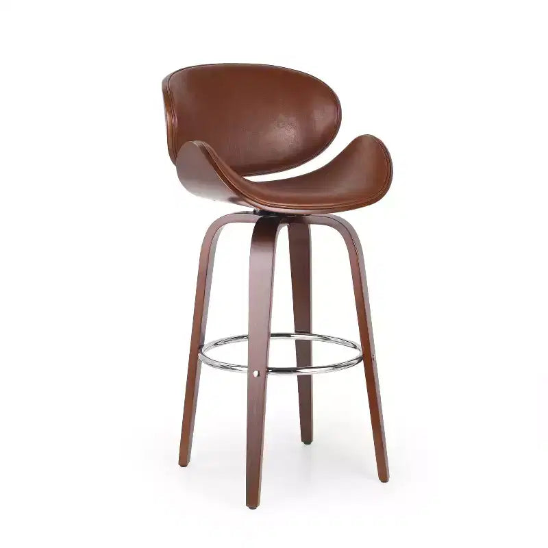 Sgabello da bar girevole GDFStudio Candler da 76 cm, in finta pelle e legno, stile Mid-Century Modern