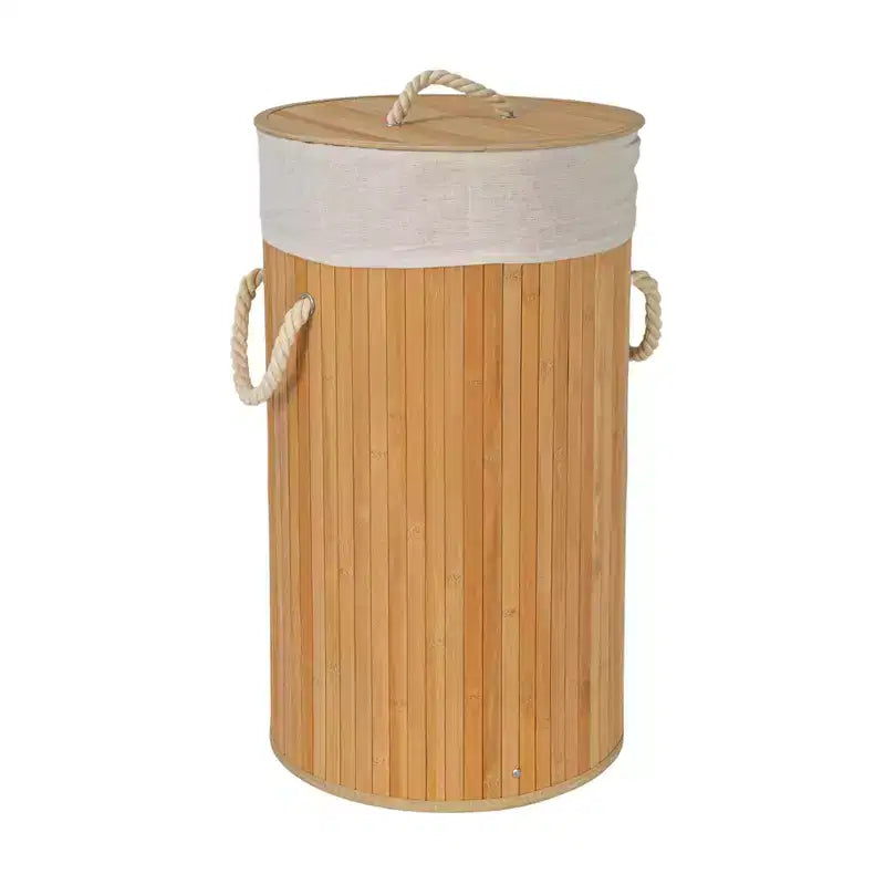 Bamboo Laundry Hamper with Rope Handles, Lid and Removable Machine Washable Laundry Bag