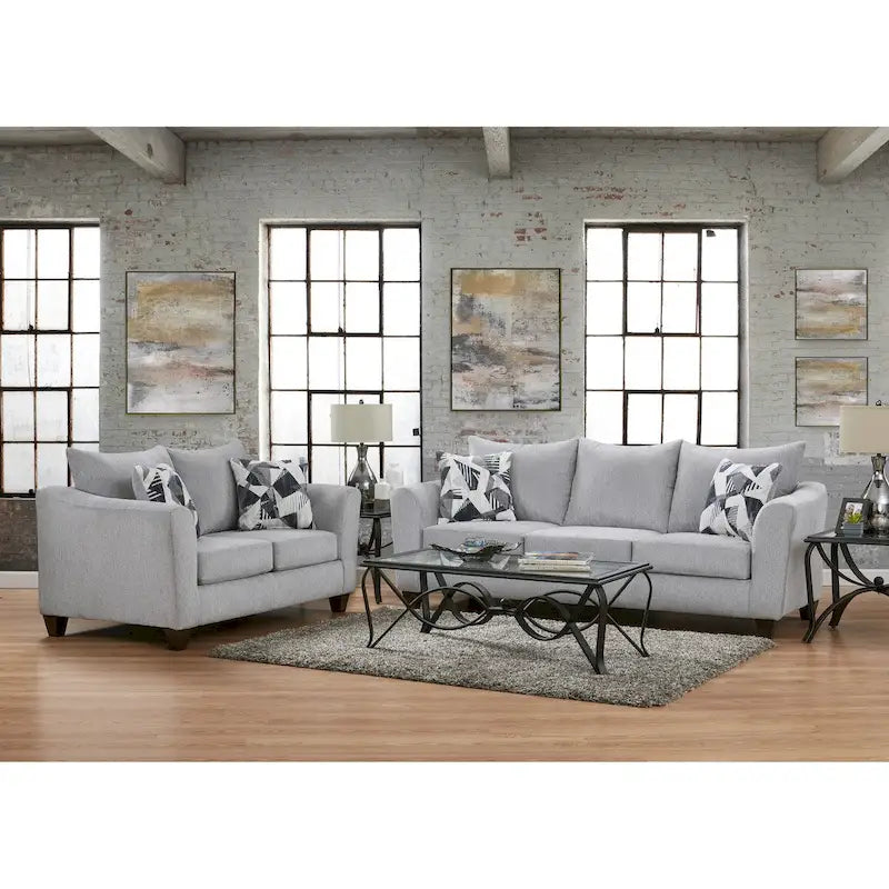 Set da soggiorno 2 pezzi Roundhill Furniture Duleek, divano e divanetto, Herringbone Silver