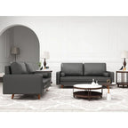 2 Piece Mid-Century Square Arm Leather Sofa Living Room Set - Sofa Width:70 &Loveseat Width:58