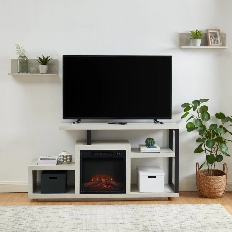 Wood TV Stand Classic Entertainment Center Media Console up to 55 with Electric Fireplace