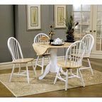 Round Pedestal Drop Leaf Dining Table, Natural Brown and White
