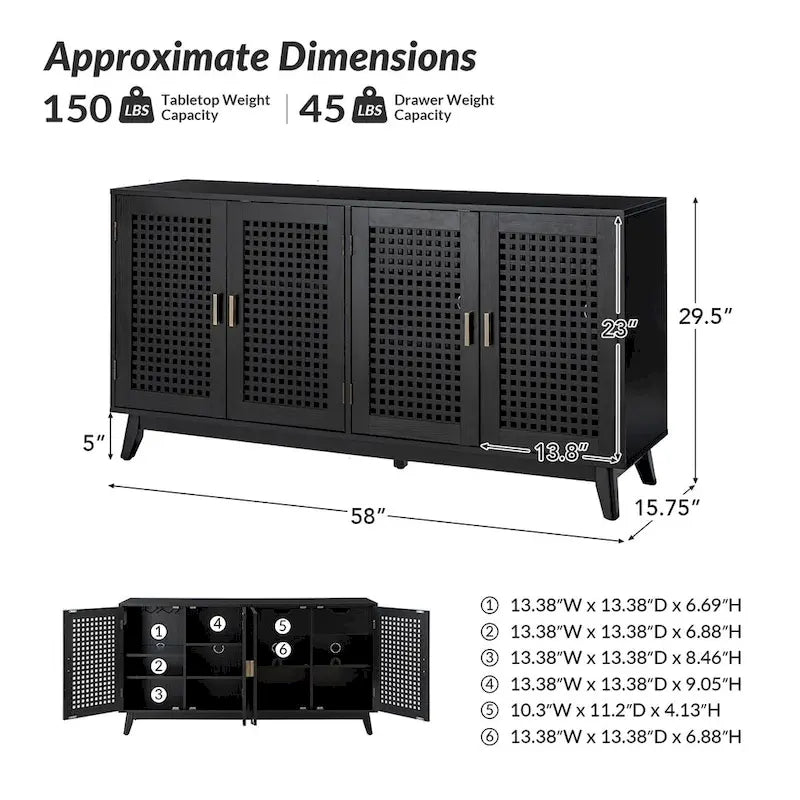 Credenza Alexis Contemporary 58Wide con gambe in legno massello di HULALA HOME