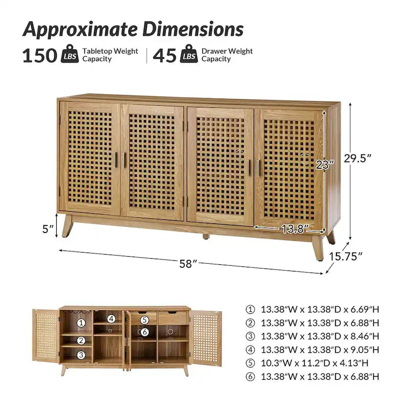 Credenza Alexis Contemporary 58Wide con gambe in legno massello di HULALA HOME