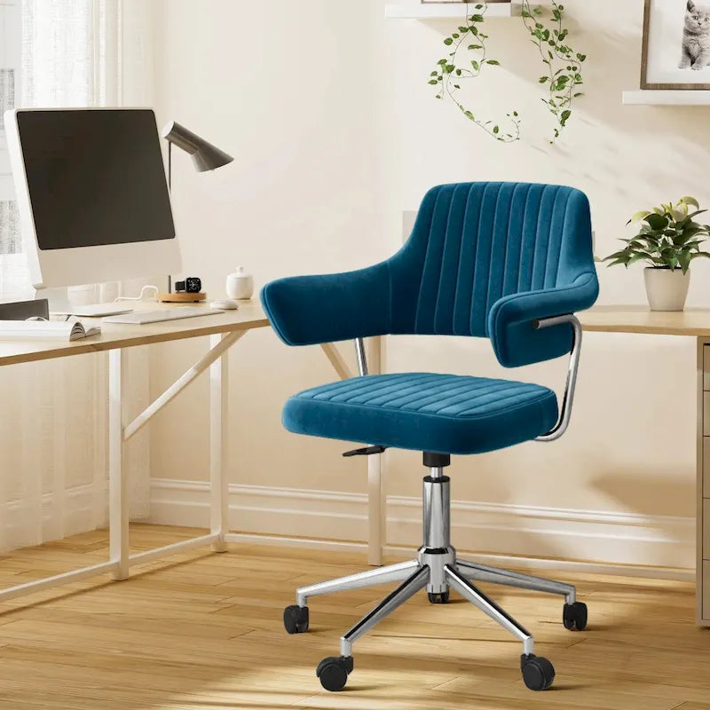 Comfy PU Leather Upholstered Office Chair, Home Desk Chair with Arms & Adjustable Swivel
