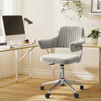 Comfy PU Leather Upholstered Office Chair, Home Desk Chair with Arms & Adjustable Swivel