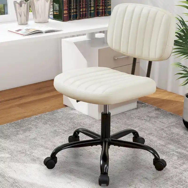 Comfy PU Leather Upholstered Office Chair, Home Desk Chair with Arms & Adjustable Swivel