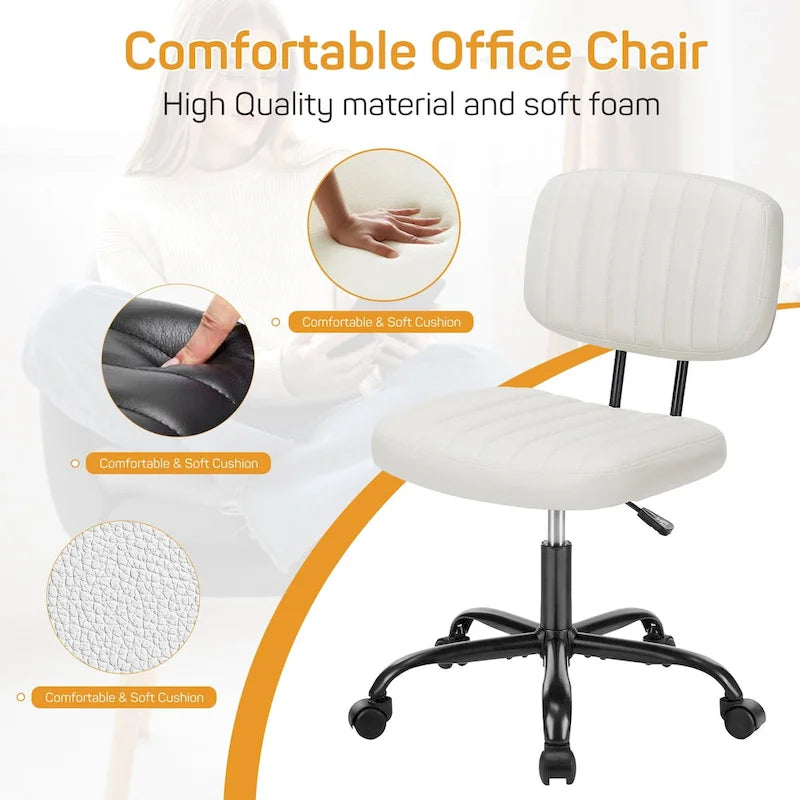 Comfy PU Leather Upholstered Office Chair, Home Desk Chair with Arms & Adjustable Swivel