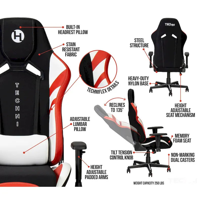 Sedia da gaming Techni Sport TSF72 Echo con cuscino poggiatesta integrato