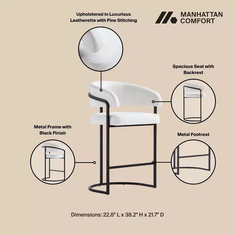 Sgabello da bar Manhattan Comfort Augusta moderno imbottito in similpelle, altezza bancone