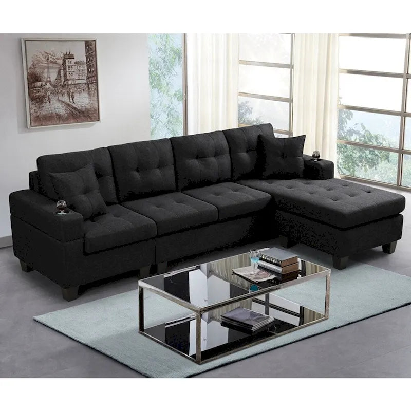 Sectional Sofa Living Room with L Shape Chaise Lounge and cup holder