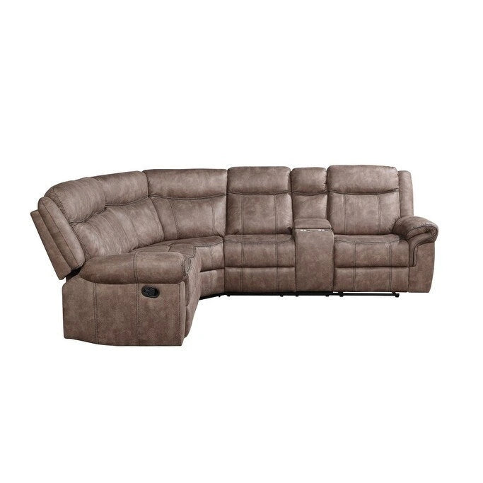 HomeRoots Chocolate Velvet Reclining L Shaped Six Piece Corner Sectional With Console - 131