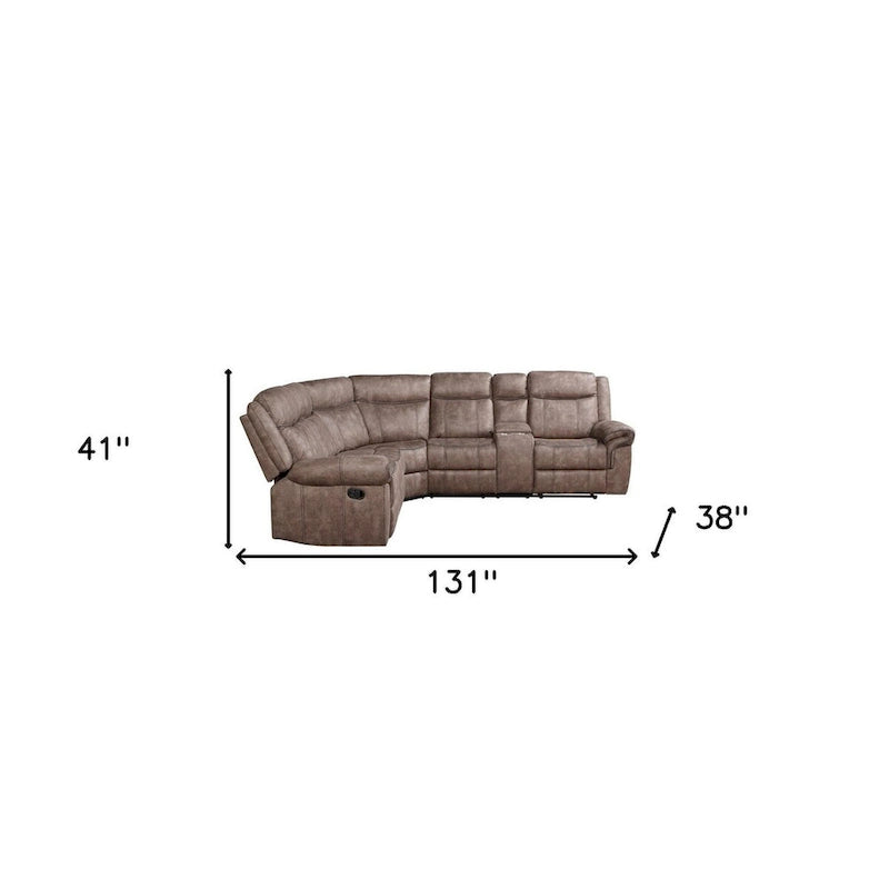 HomeRoots Chocolate Velvet Reclining L Shaped Six Piece Corner Sectional With Console - 131