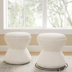 VANOMi Djembe Boucle Upholstered Ottoman with Swivel Base, Pouf, Swivel Vanity Stool for Living Room, Walk-in Closet (Set of 2)