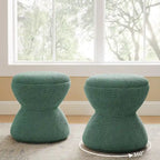 VANOMi Djembe Boucle Upholstered Ottoman with Swivel Base, Pouf, Swivel Vanity Stool for Living Room, Walk-in Closet (Set of 2)