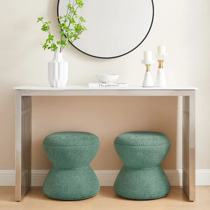 VANOMi Djembe Boucle Upholstered Ottoman with Swivel Base, Pouf, Swivel Vanity Stool for Living Room, Walk-in Closet (Set of 2)