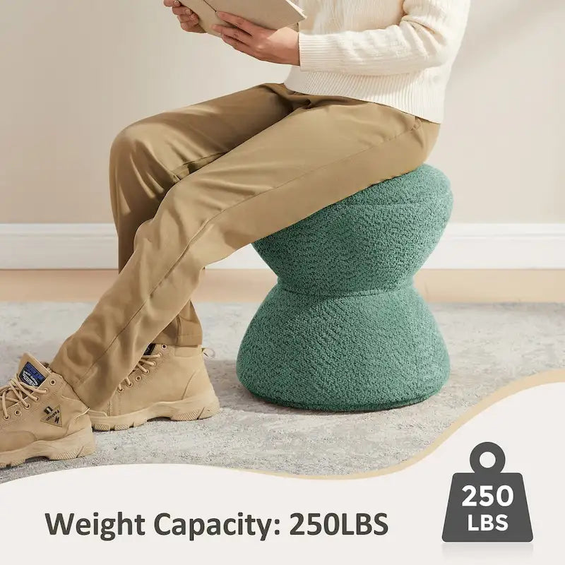VANOMi Djembe Boucle Upholstered Ottoman with Swivel Base, Pouf, Swivel Vanity Stool for Living Room, Walk-in Closet (Set of 2)