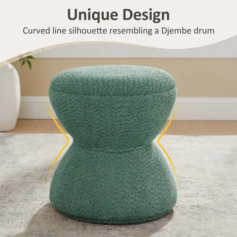 VANOMi Djembe Boucle Upholstered Ottoman with Swivel Base, Pouf, Swivel Vanity Stool for Living Room, Walk-in Closet (Set of 2)