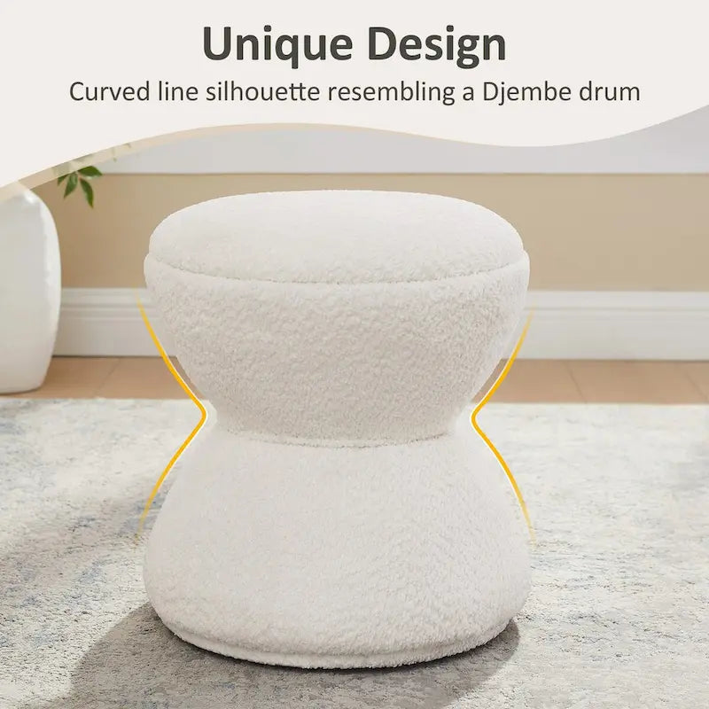VANOMi Djembe Boucle Upholstered Ottoman with Swivel Base, Pouf, Swivel Vanity Stool for Living Room, Walk-in Closet (Set of 2)