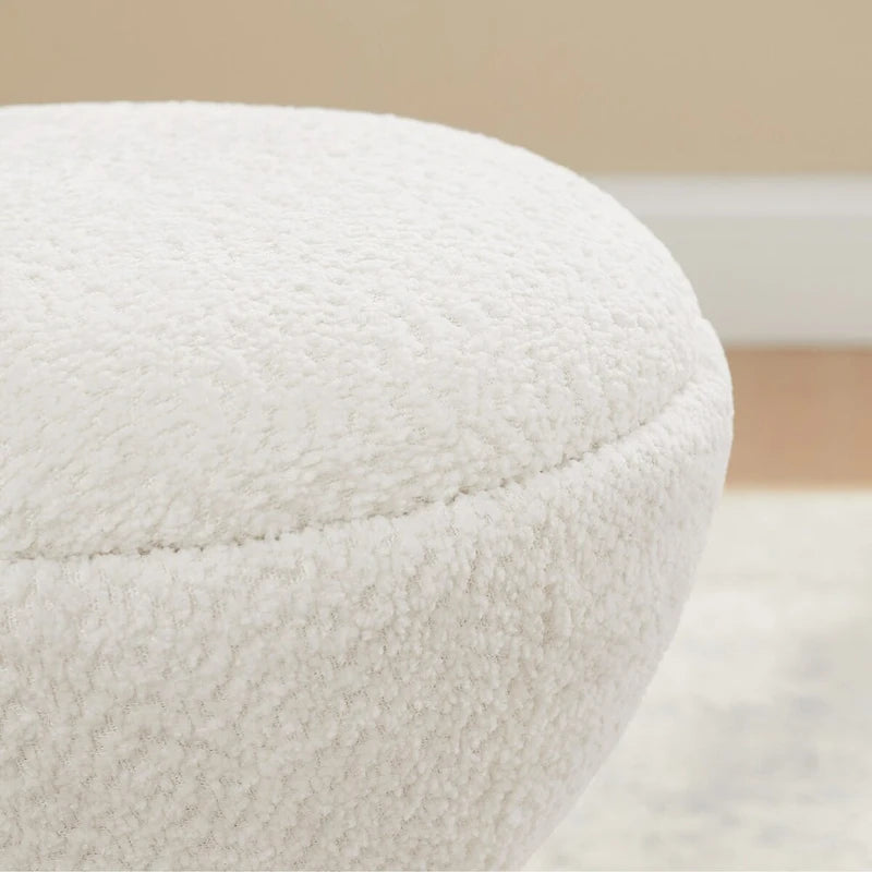 VANOMi Djembe Boucle Upholstered Ottoman with Swivel Base, Pouf, Swivel Vanity Stool for Living Room, Walk-in Closet (Set of 2)