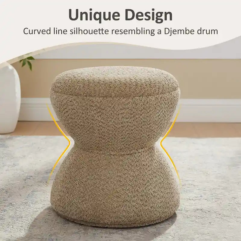 VANOMi Djembe Boucle Upholstered Ottoman with Swivel Base, Pouf, Swivel Vanity Stool for Living Room, Walk-in Closet (Set of 2)