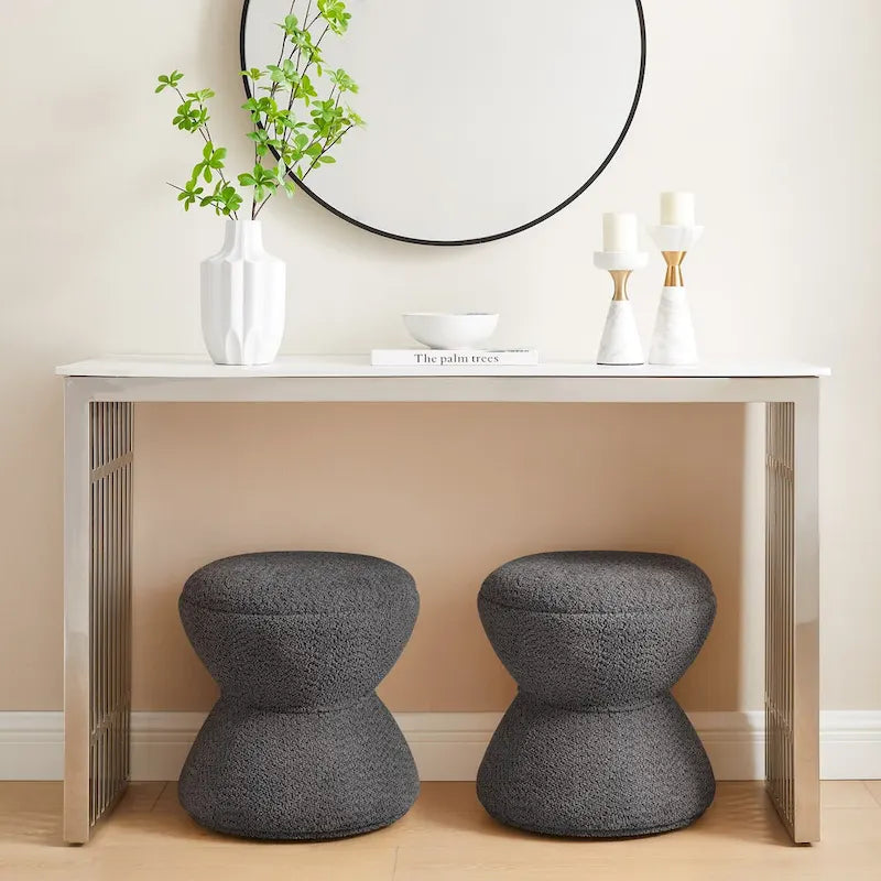 VANOMi Djembe Boucle Upholstered Ottoman with Swivel Base, Pouf, Swivel Vanity Stool for Living Room, Walk-in Closet (Set of 2)