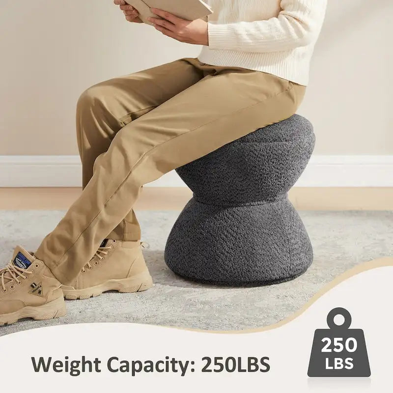 VANOMi Djembe Boucle Upholstered Ottoman with Swivel Base, Pouf, Swivel Vanity Stool for Living Room, Walk-in Closet (Set of 2)