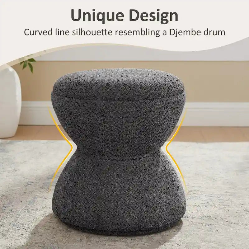 VANOMi Djembe Boucle Upholstered Ottoman with Swivel Base, Pouf, Swivel Vanity Stool for Living Room, Walk-in Closet (Set of 2)