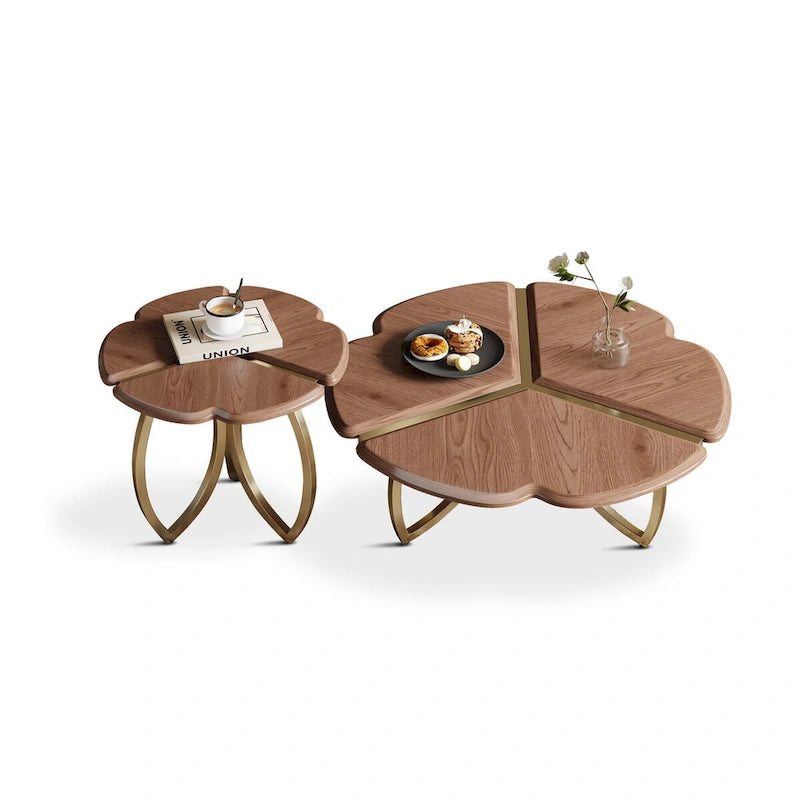 Mid-Century Round Walnut Wood Finish Nesting Coffee Table Set 2 Pieces - 39.8W * 39.8L * 15H