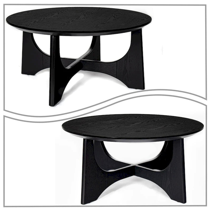 Contemporary Stylish Wooden Round Coffee Table With Eye-Catching Crossover Table Legs