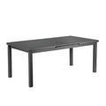Tavolo da pranzo allungabile Meta 95 pollici, struttura in alluminio grigio, piano in stile doghe