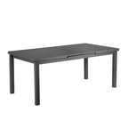 Tavolo da pranzo allungabile Meta 95 pollici, struttura in alluminio grigio, piano in stile doghe