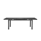 Tavolo da pranzo allungabile Meta 95 pollici, struttura in alluminio grigio, piano in stile doghe