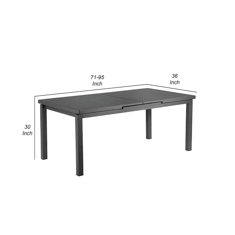 Tavolo da pranzo allungabile Meta 95 pollici, struttura in alluminio grigio, piano in stile doghe