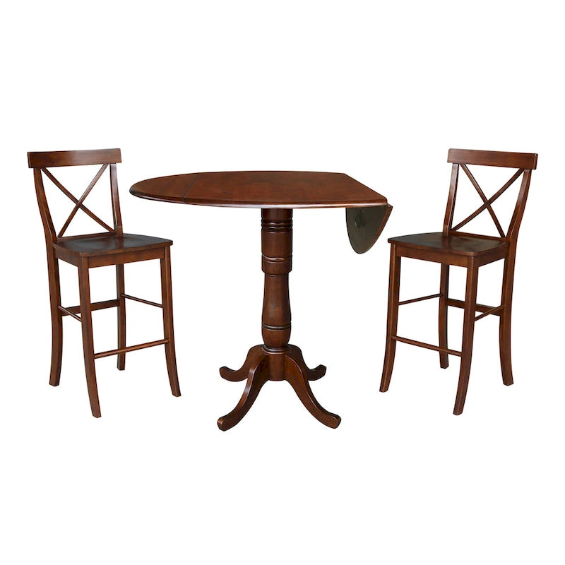 Tavolo Rotondo da Bar Altezza 42" e Due Sgabelli - Espresso