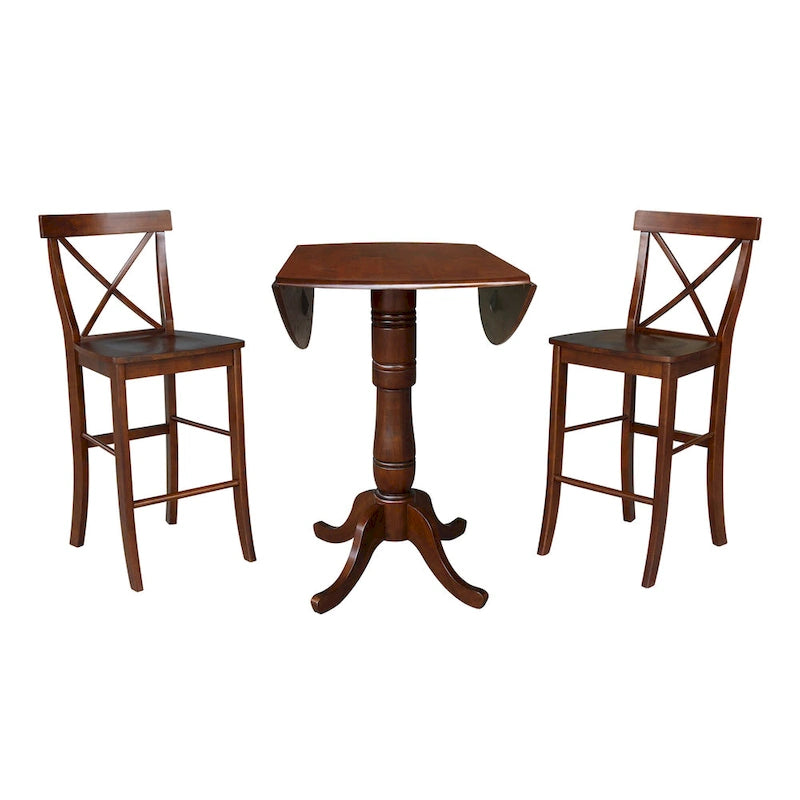 Tavolo Rotondo da Bar Altezza 42" e Due Sgabelli - Espresso