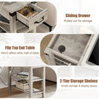 3-Tier Narrow Side Table with Drawer and Storage