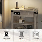 3-Tier Narrow Side Table with Drawer and Storage